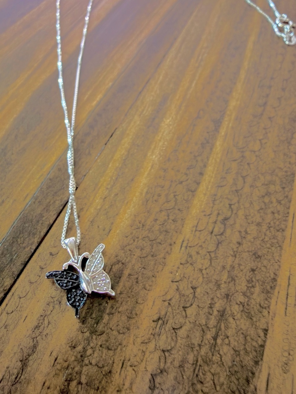 14K White Gold over 925 Sterling Silver, 0.11 CT Natural Diamond necklace.